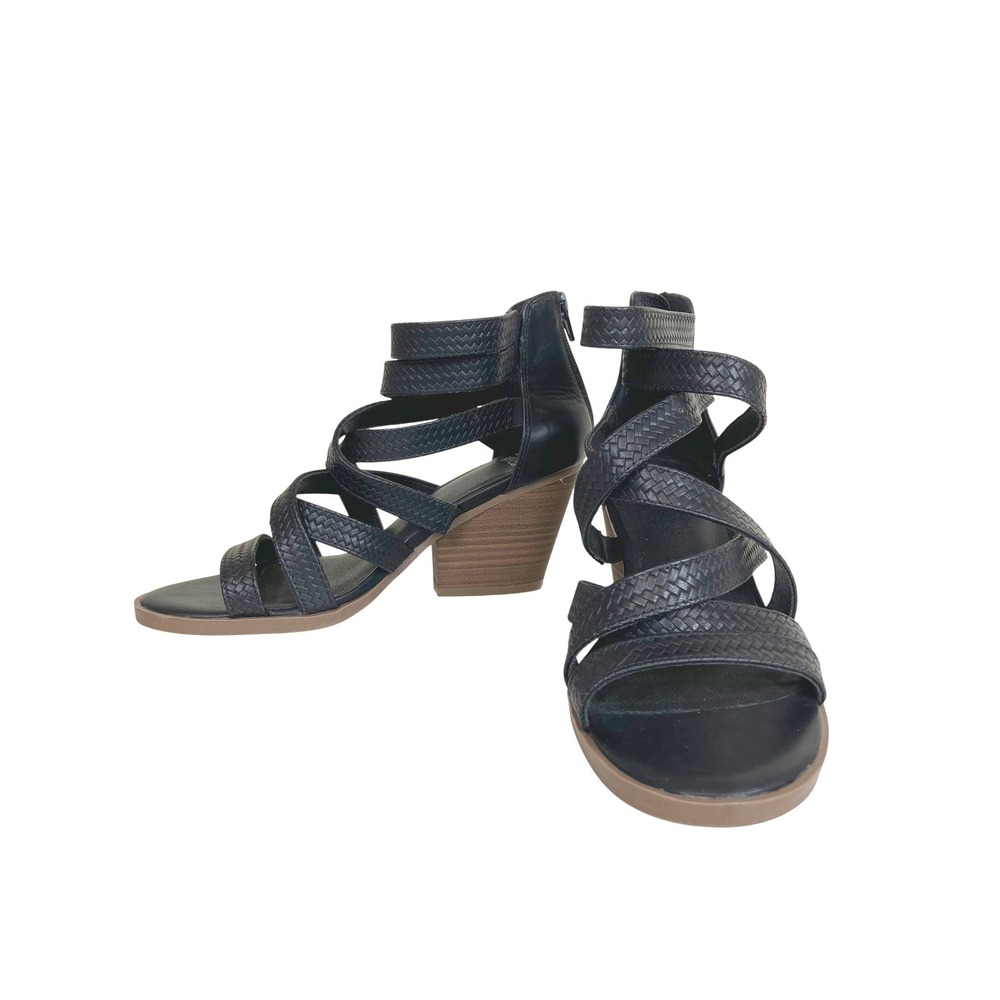 Frye And Co. Gale Heeled Black Strappy Zip Close Sandal Women's‎ Size 7 Boho